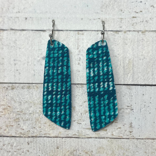Turquoise & Teal Speckled Fabric Bar Earrings
