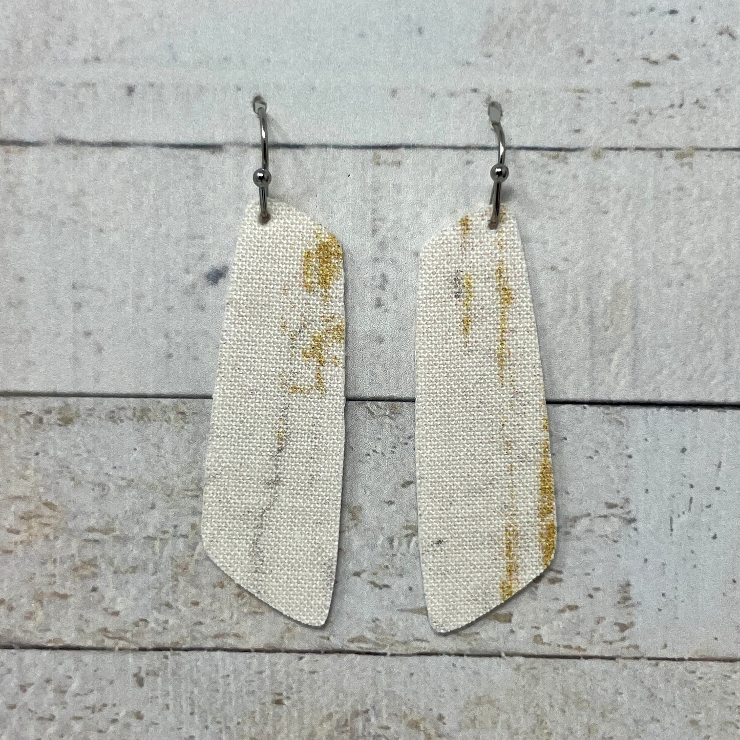 Ivory & Gold Fabric Bar Earrings