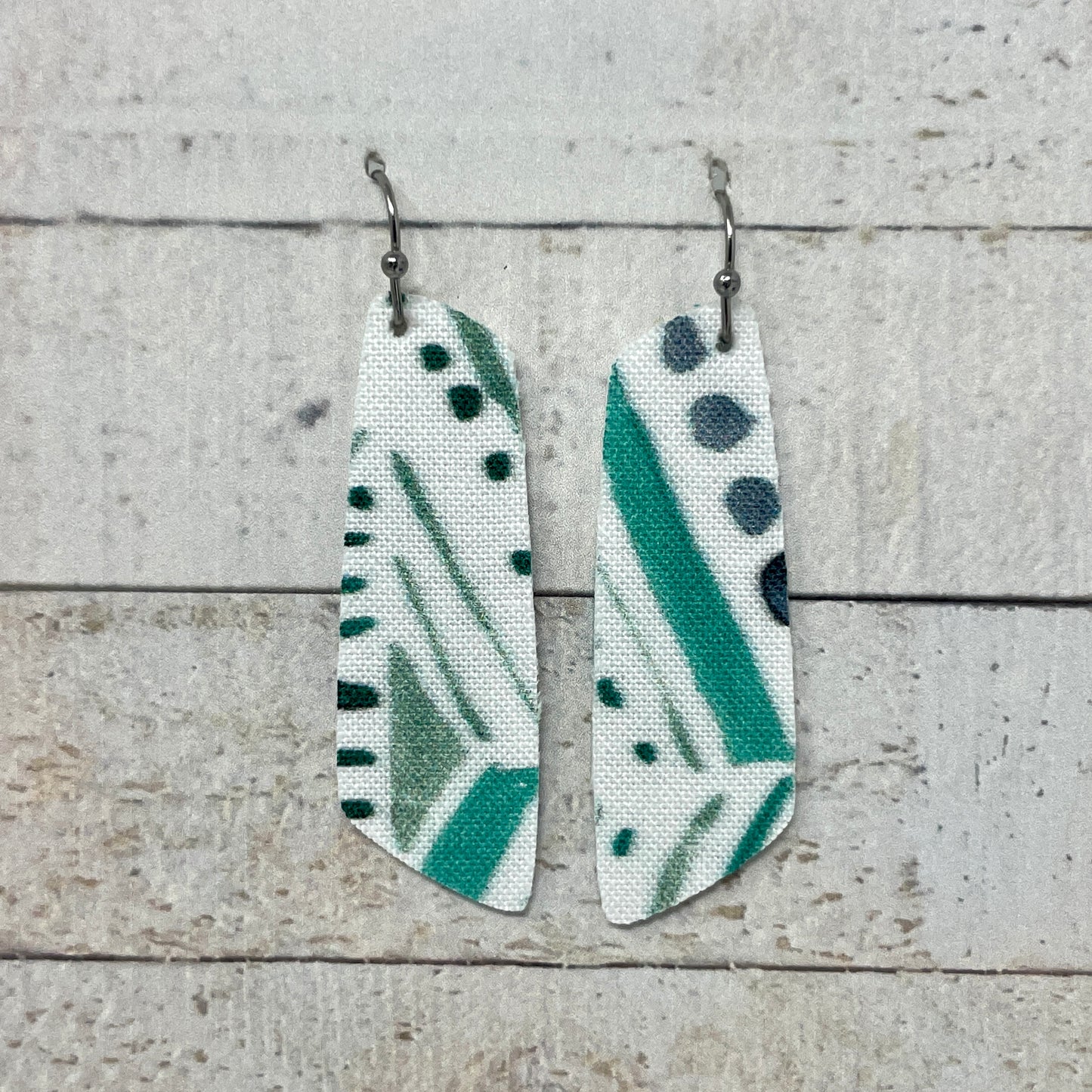 Green & Turquoise Boho Fabric Bar Earrings