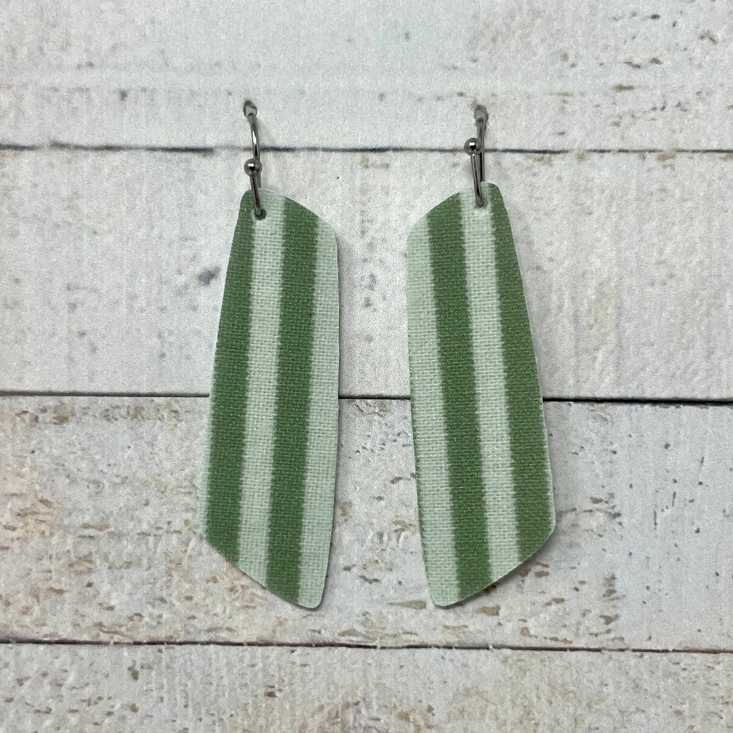 Sage Green Striped Fabric Bar Earrings