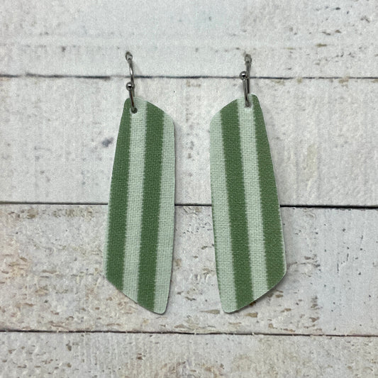 Sage Green Striped Fabric Bar Earrings