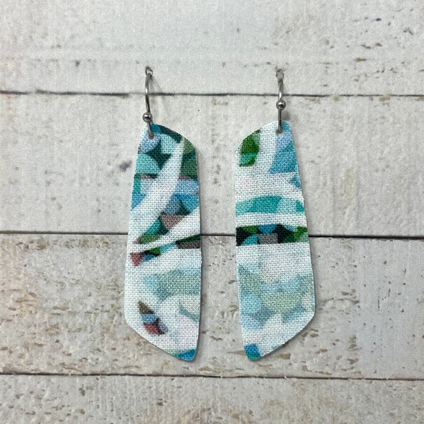 Blue Kaleidoscope Fabric Bar Earrings