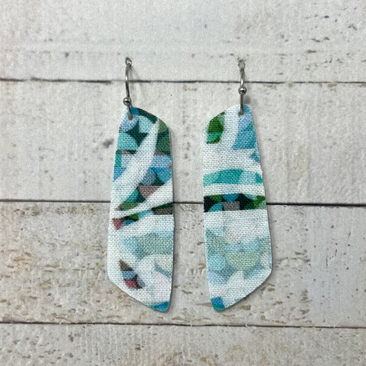 Blue Kaleidoscope Fabric Bar Earrings