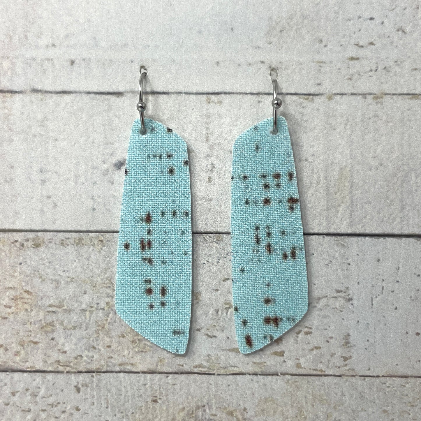 Light Blue & Brown Speckled Fabric Bar Earrings