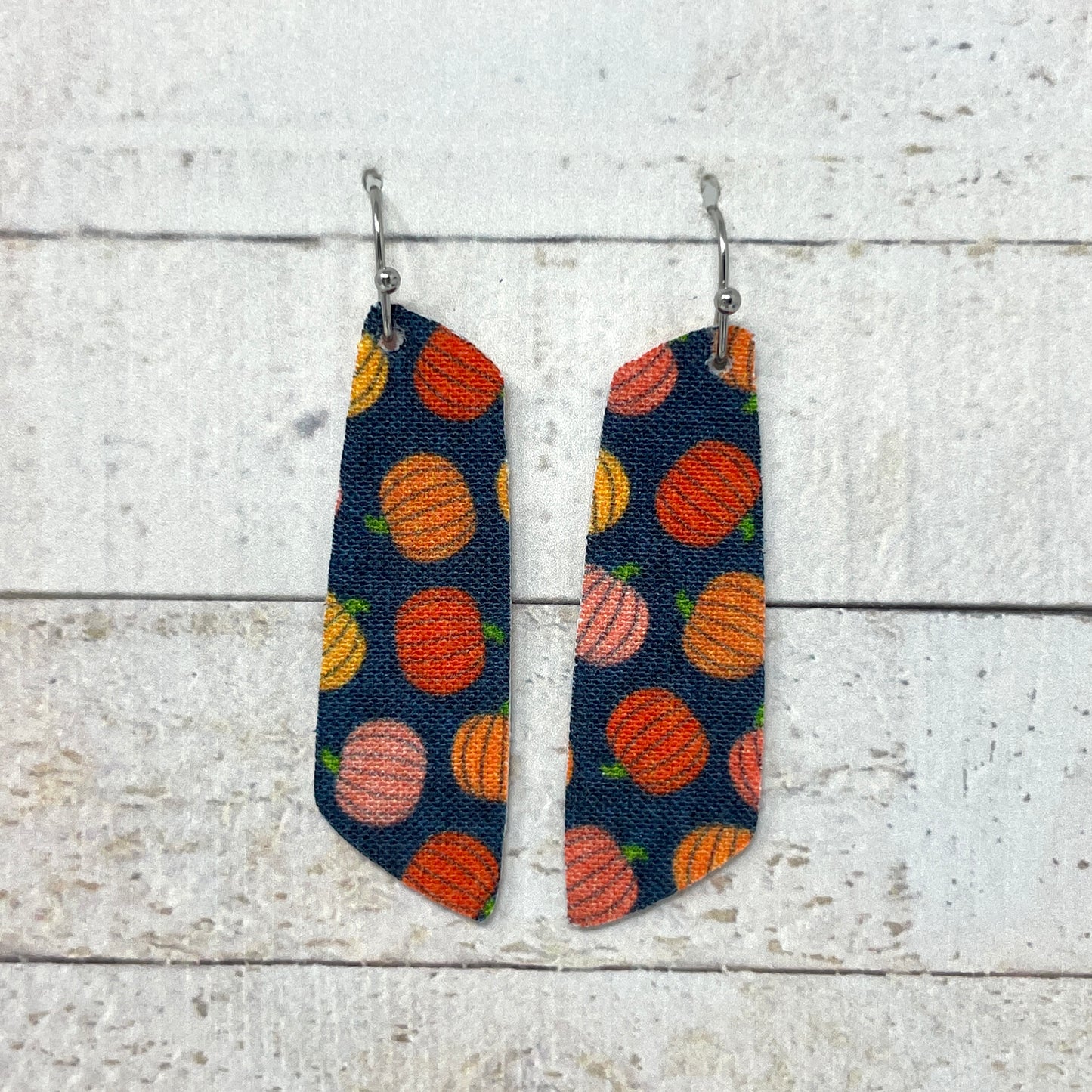 Pumpkins on Navy Fabric Bar Earrings