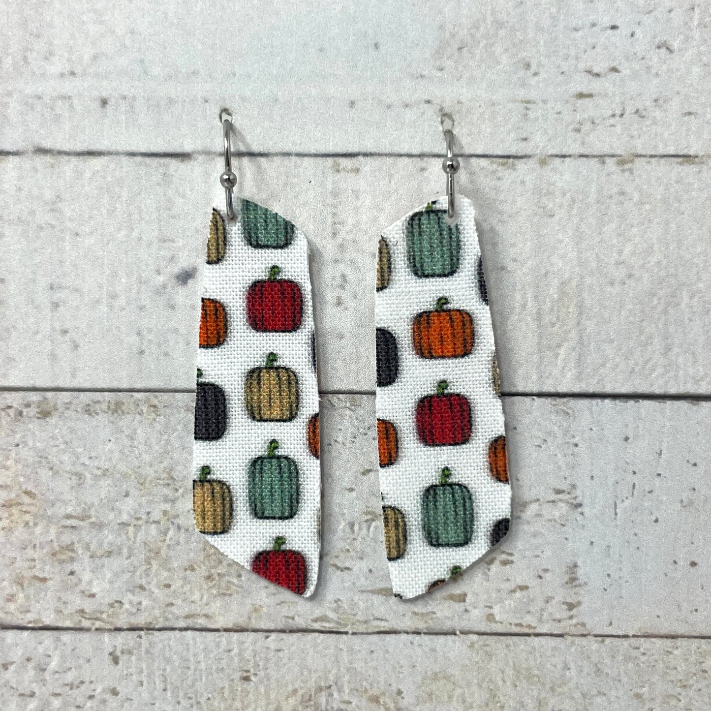 Pumpkins on White Fabric Bar Earrings