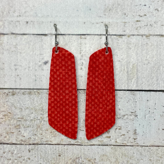 Red Speckled Fabric Bar Earrings