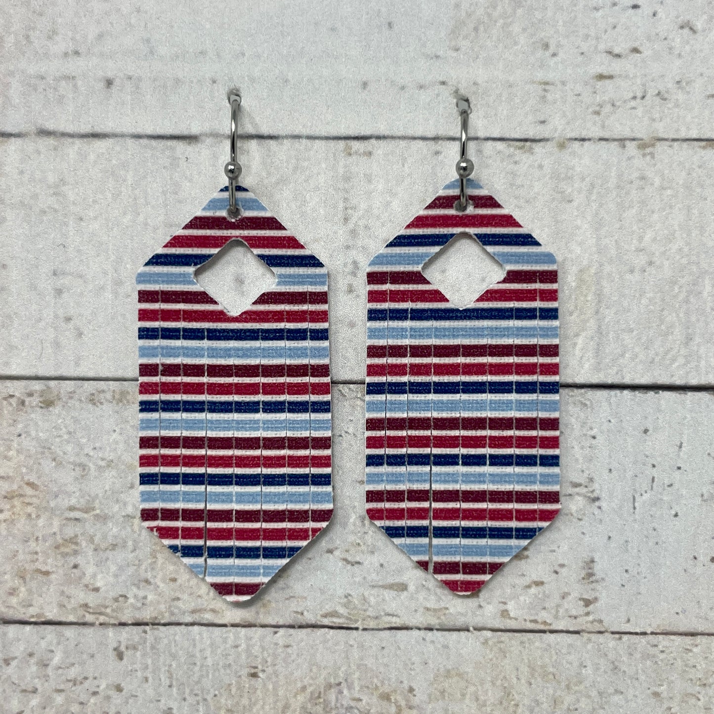 Red, White & Blue Striped Fabric Fringe Earrings