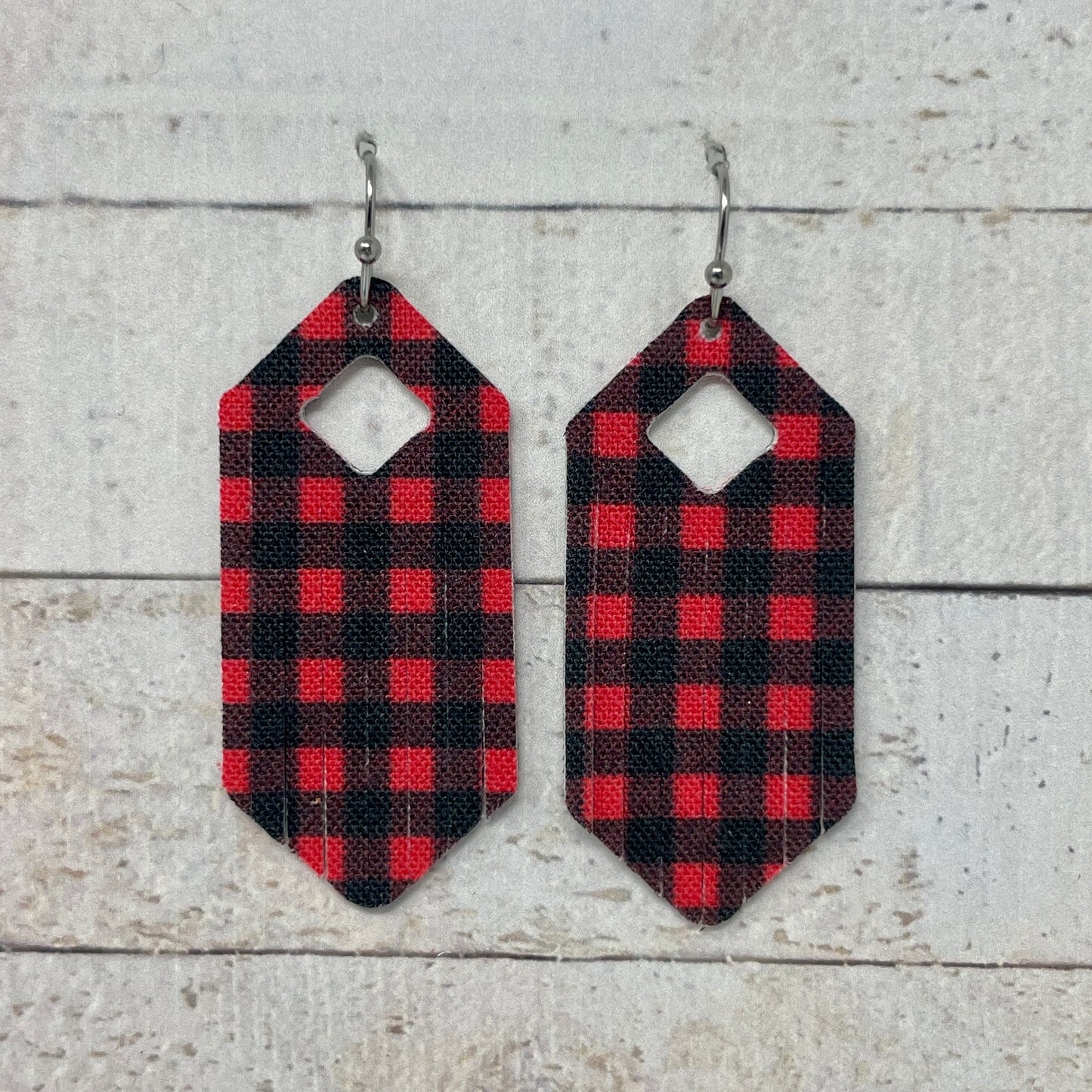 Buffalo Plaid Fabric Fringe Earrings