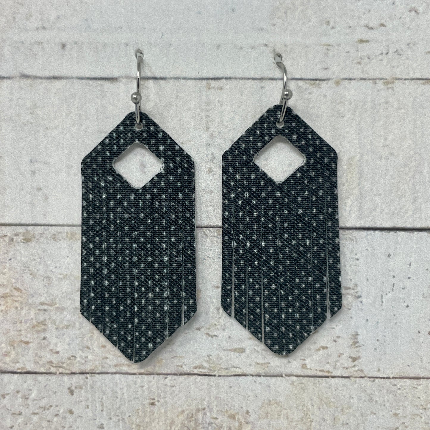 Distressed Black Fabric Fringe Earrings