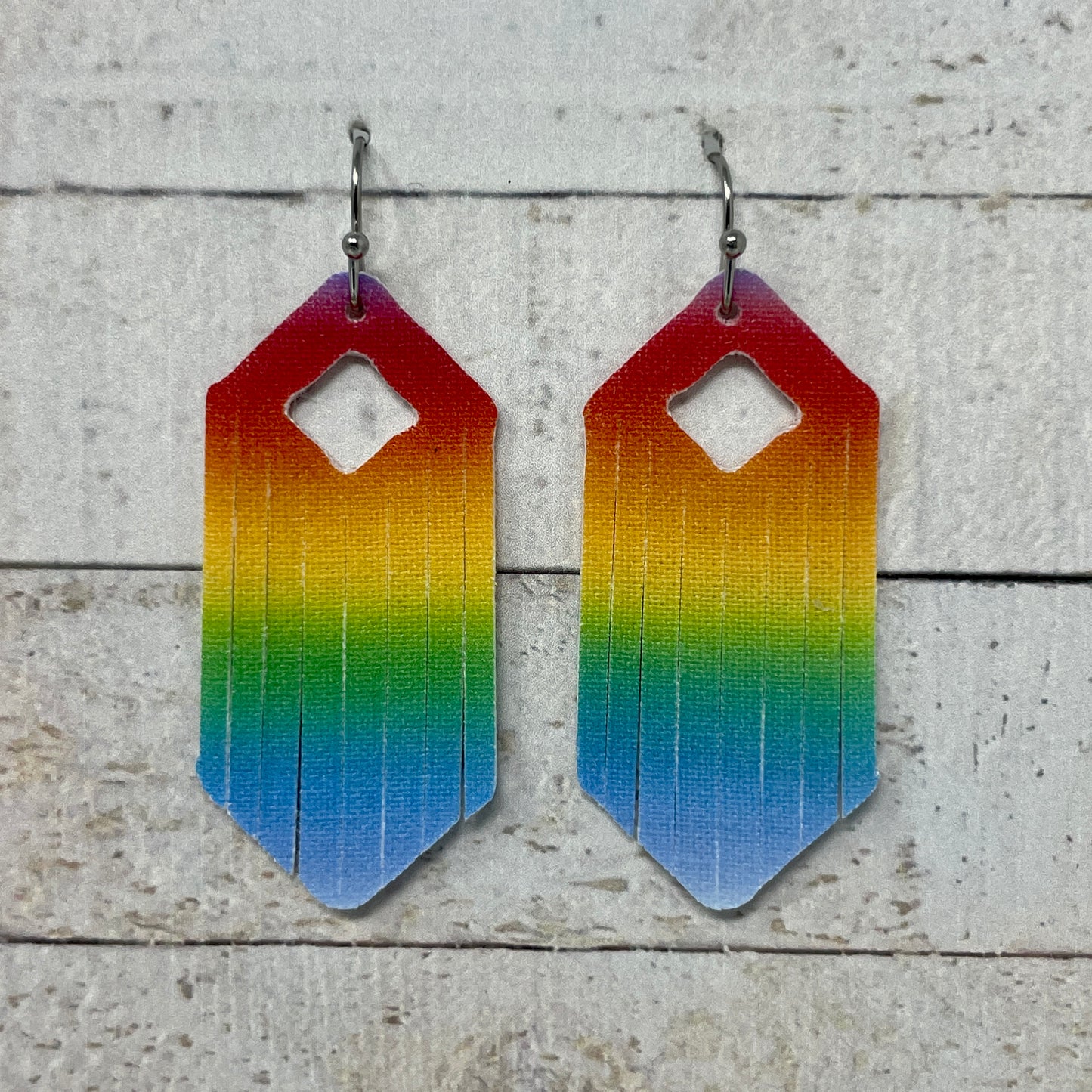 Rainbow Ombré Fabric Fringe Earrings