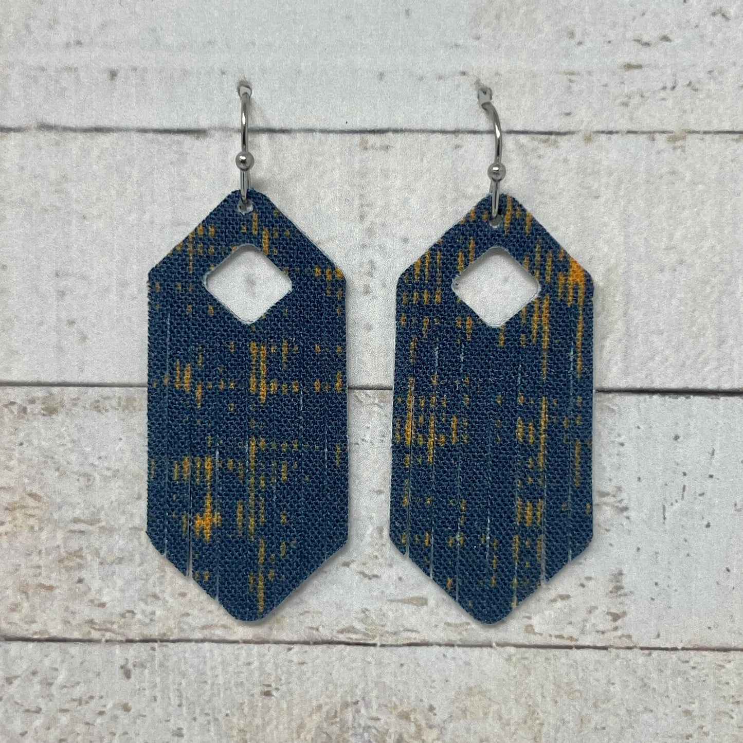 Navy & Gold Fabric Fringe Earrings