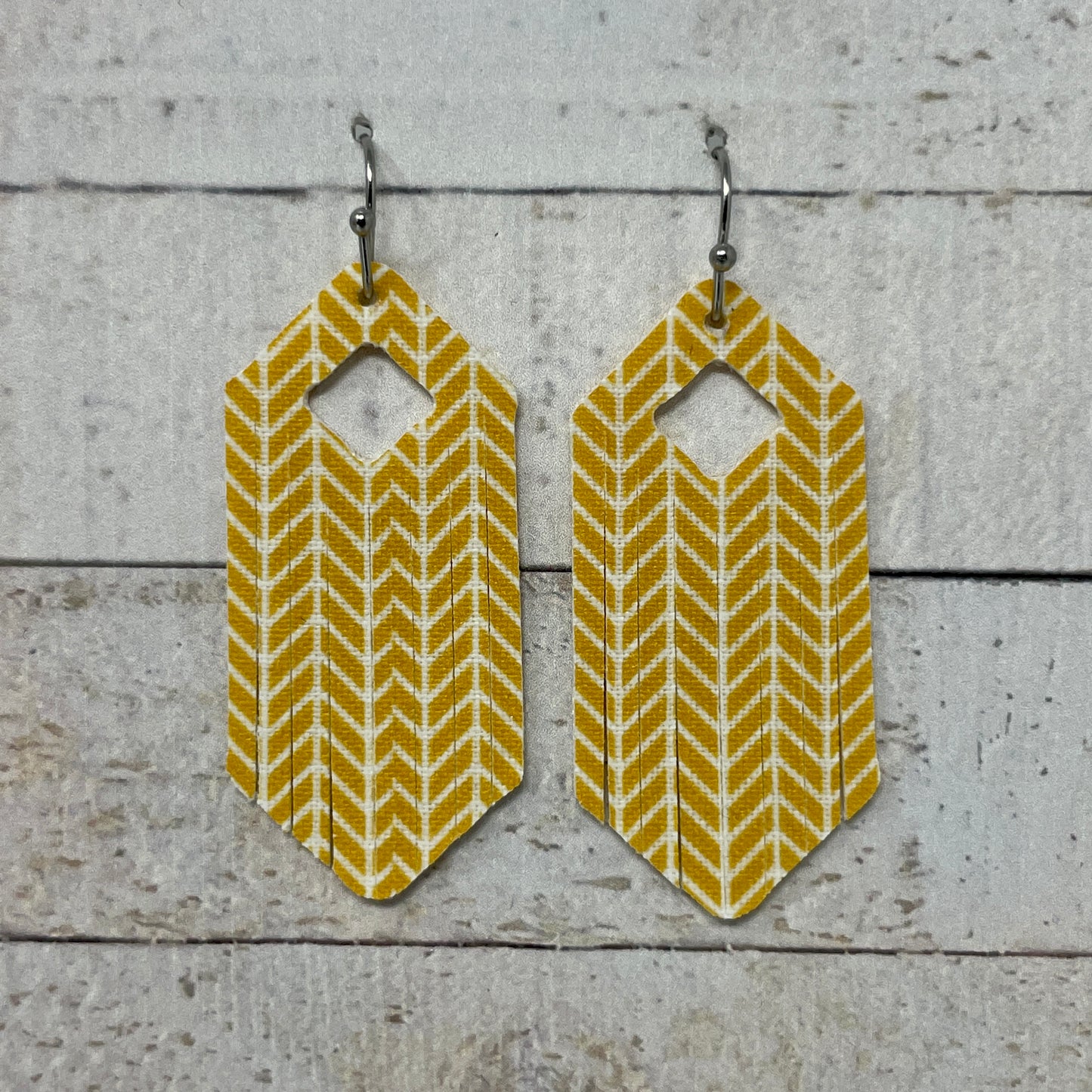 Mustard Herringbone Fabric Fringe Earrings