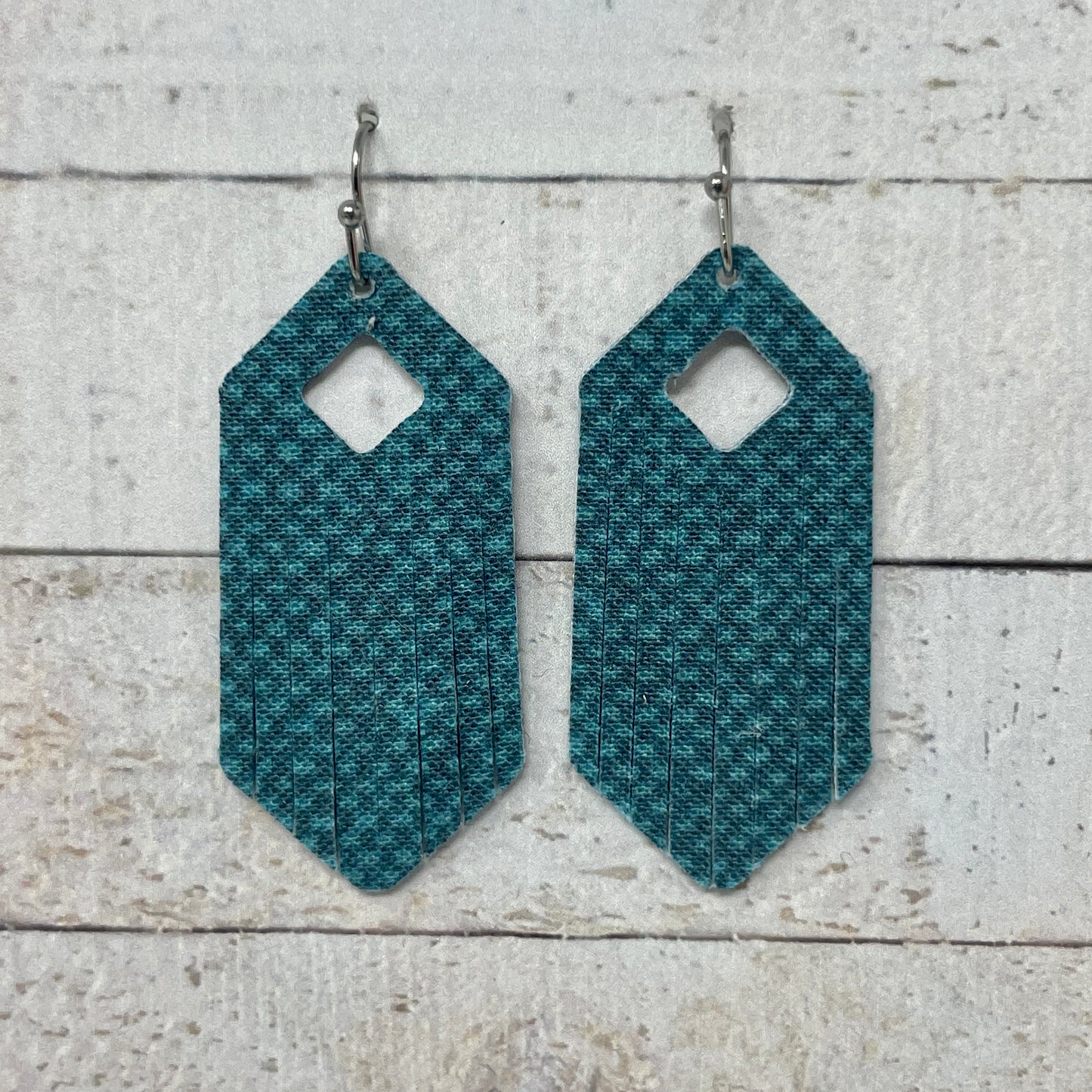 Teal Speckled Fabric Fringe Earrings