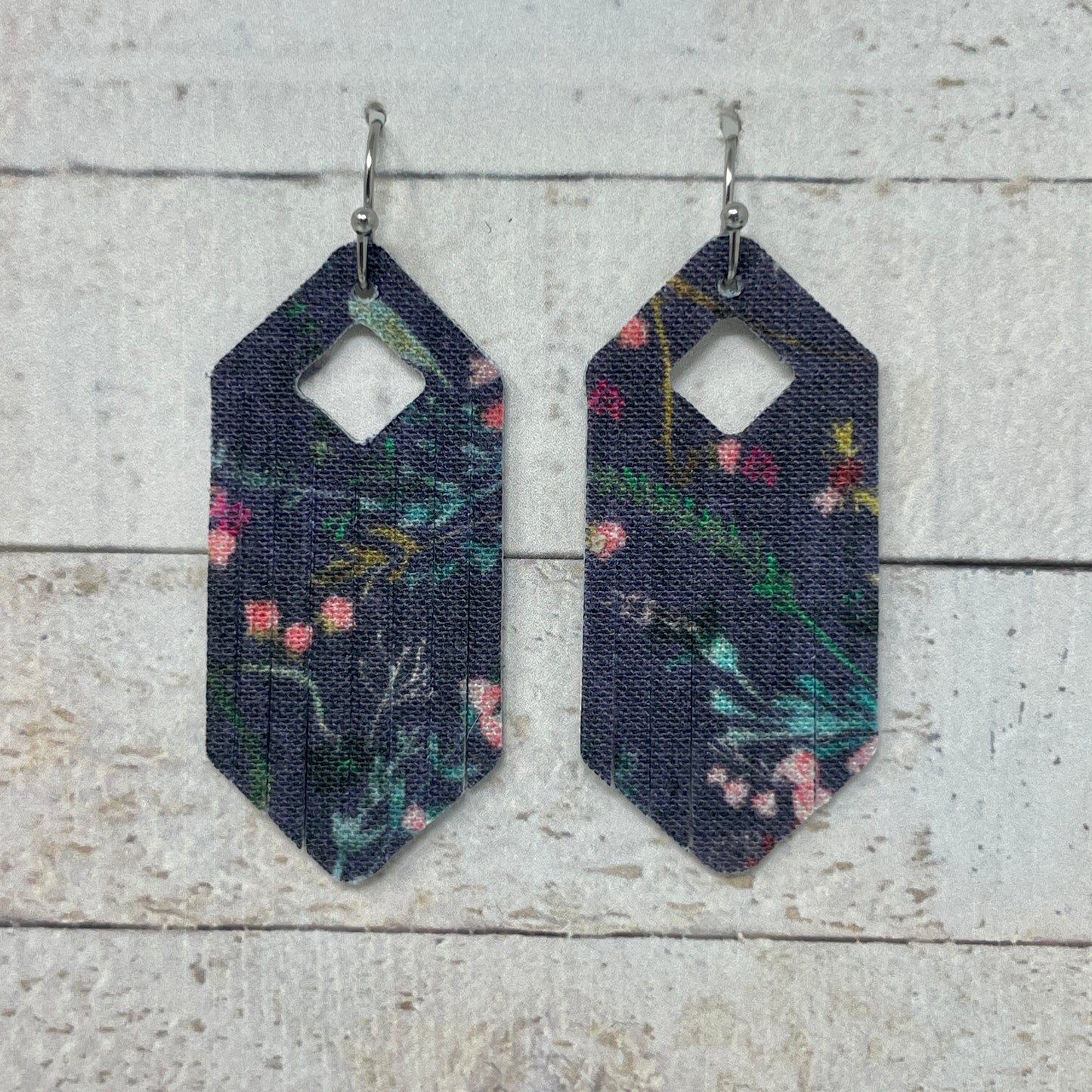 Purple Floral Fabric Fringe Earrings