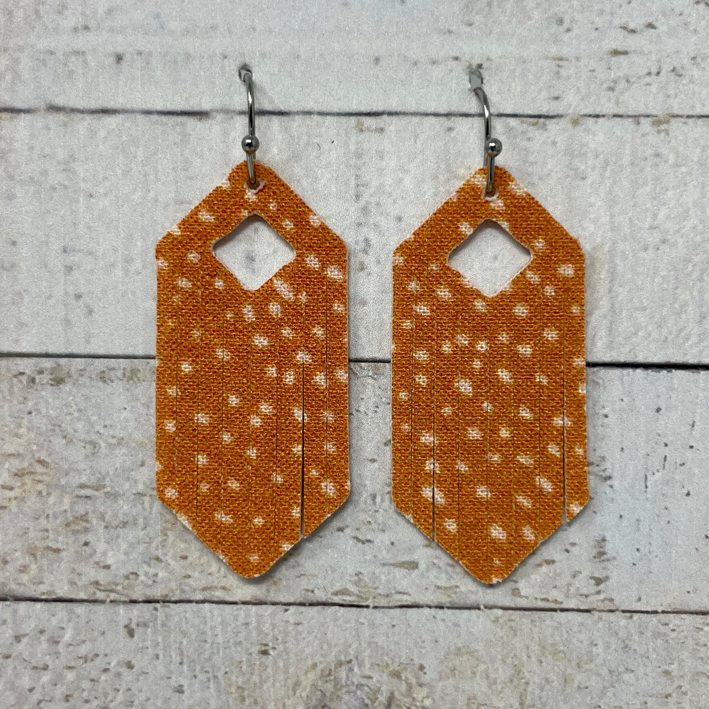 Orange Cream Speckled Fabric Fringe Earrings