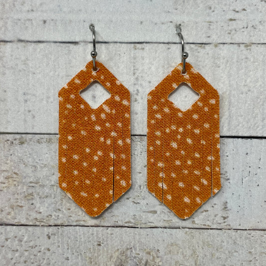 Orange Cream Speckled Fabric Fringe Earrings