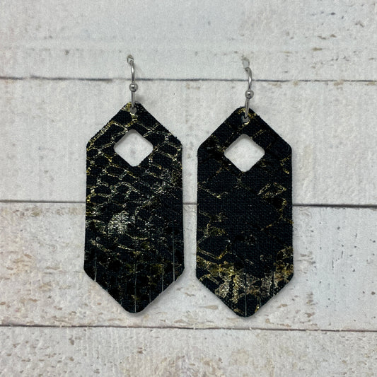 Black & Gold Foil Fabric Fringe Earrings