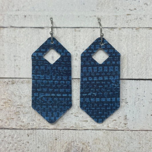 Blue Grasscloth Fabric Fringe Earrings
