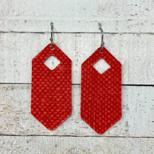 Red Speckled Fabric Fringe Earrings