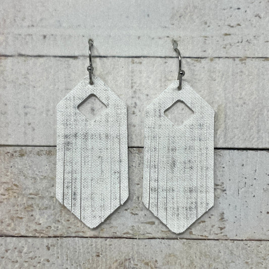 White & Gray Fabric Fringe Earrings