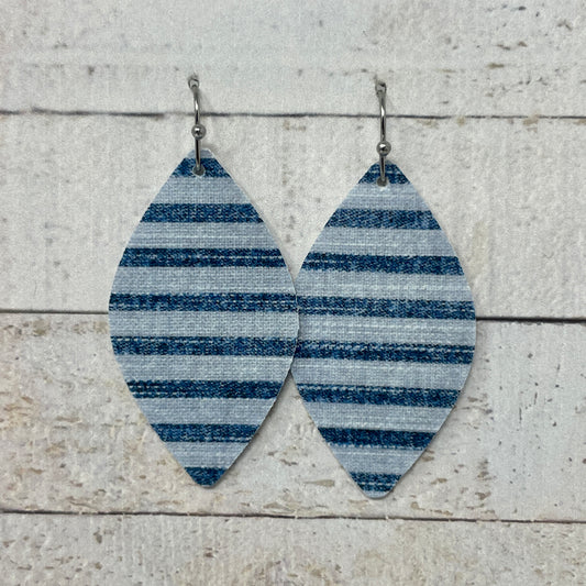 Blue Striped Fabric Petal Earrings