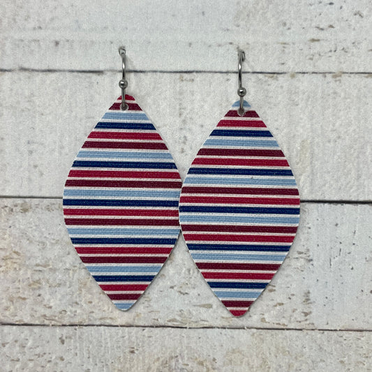 Red, White & Blue Striped Fabric Petal Earrings