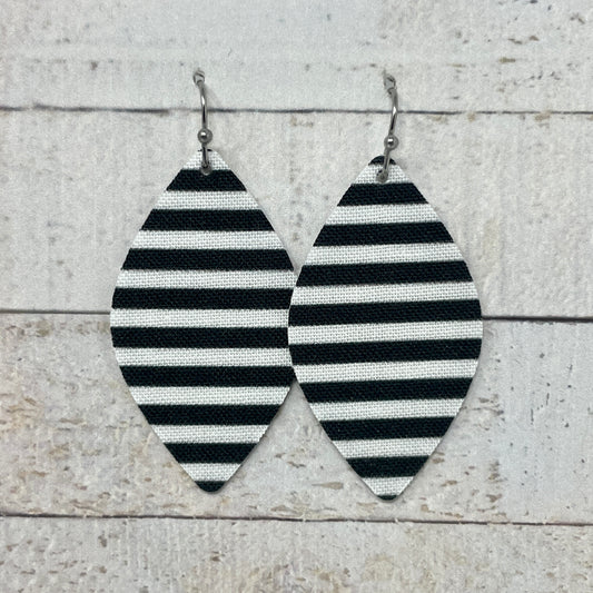 Black & White Striped Fabric Petal Earrings