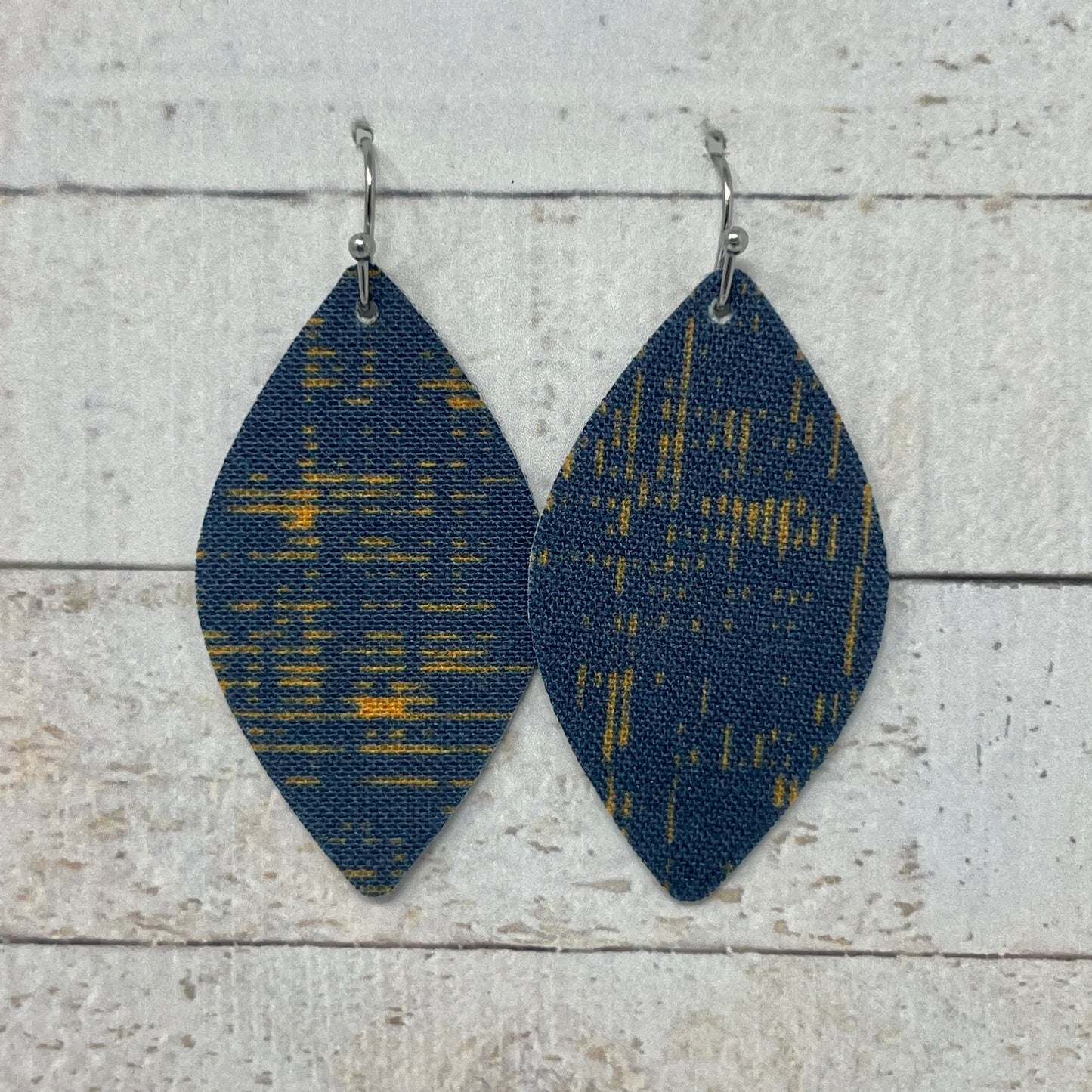 Navy & Gold Fabric Petal Earrings