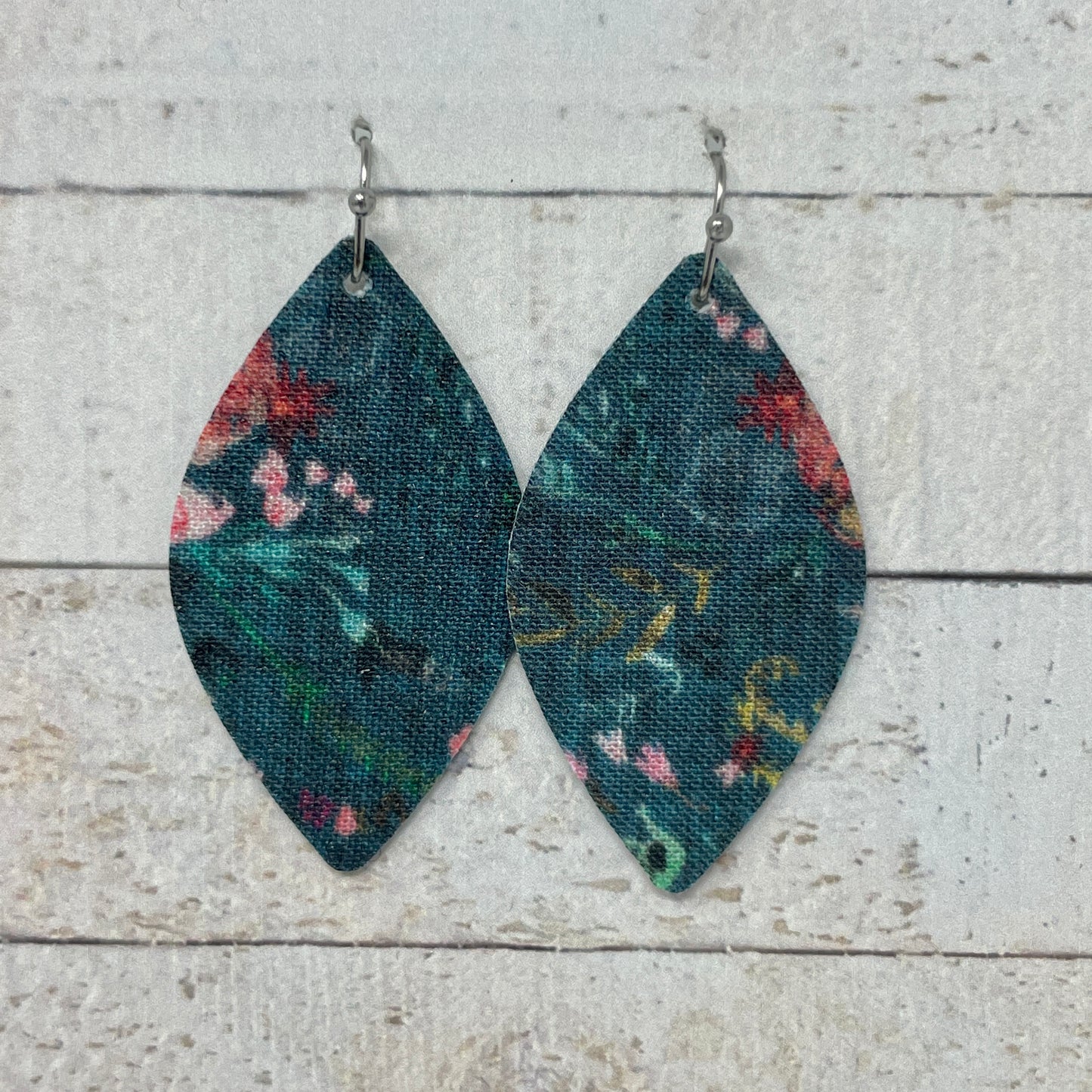 Teal Floral Fabric Petal Earrings