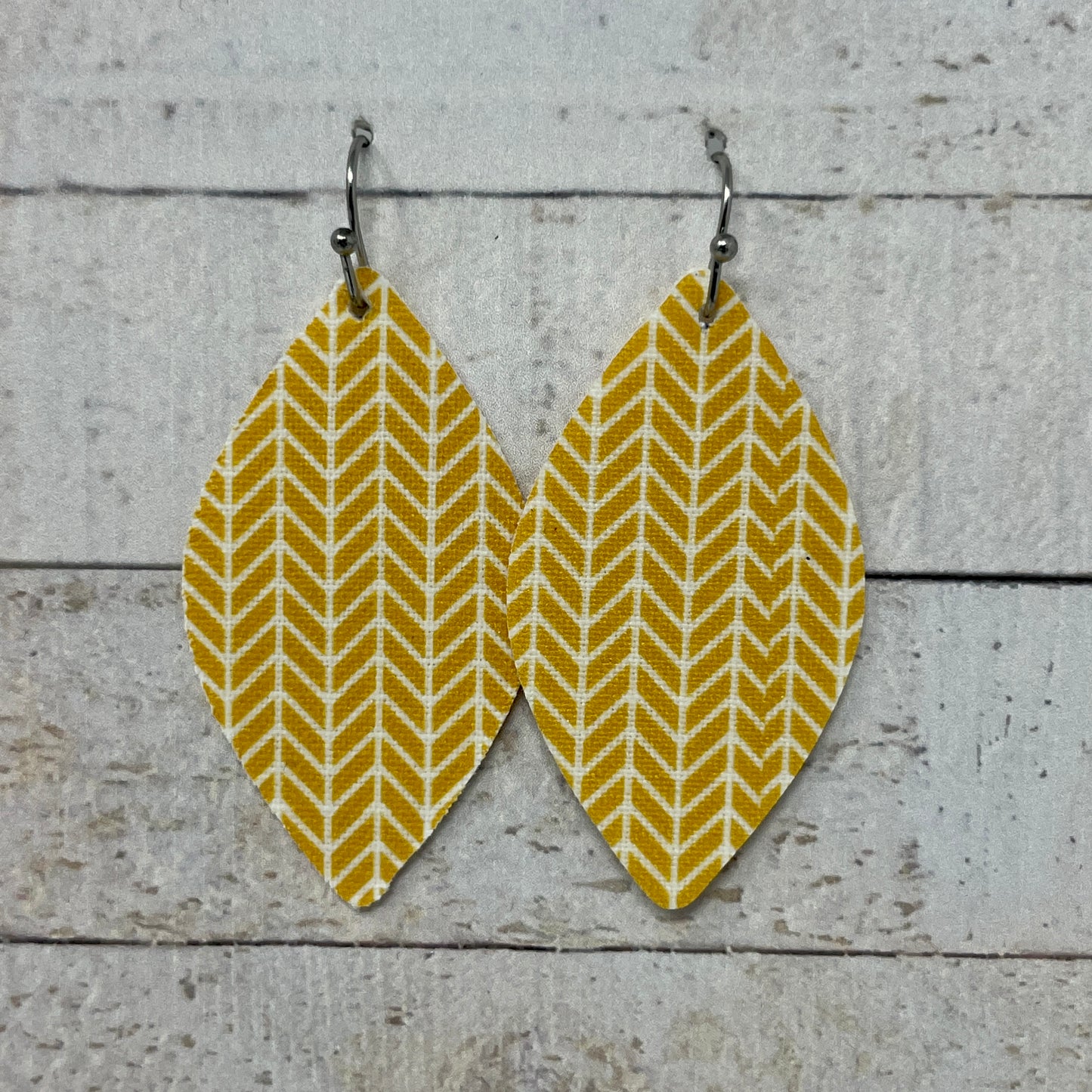 Mustard Herringbone Fabric Petal Earrings