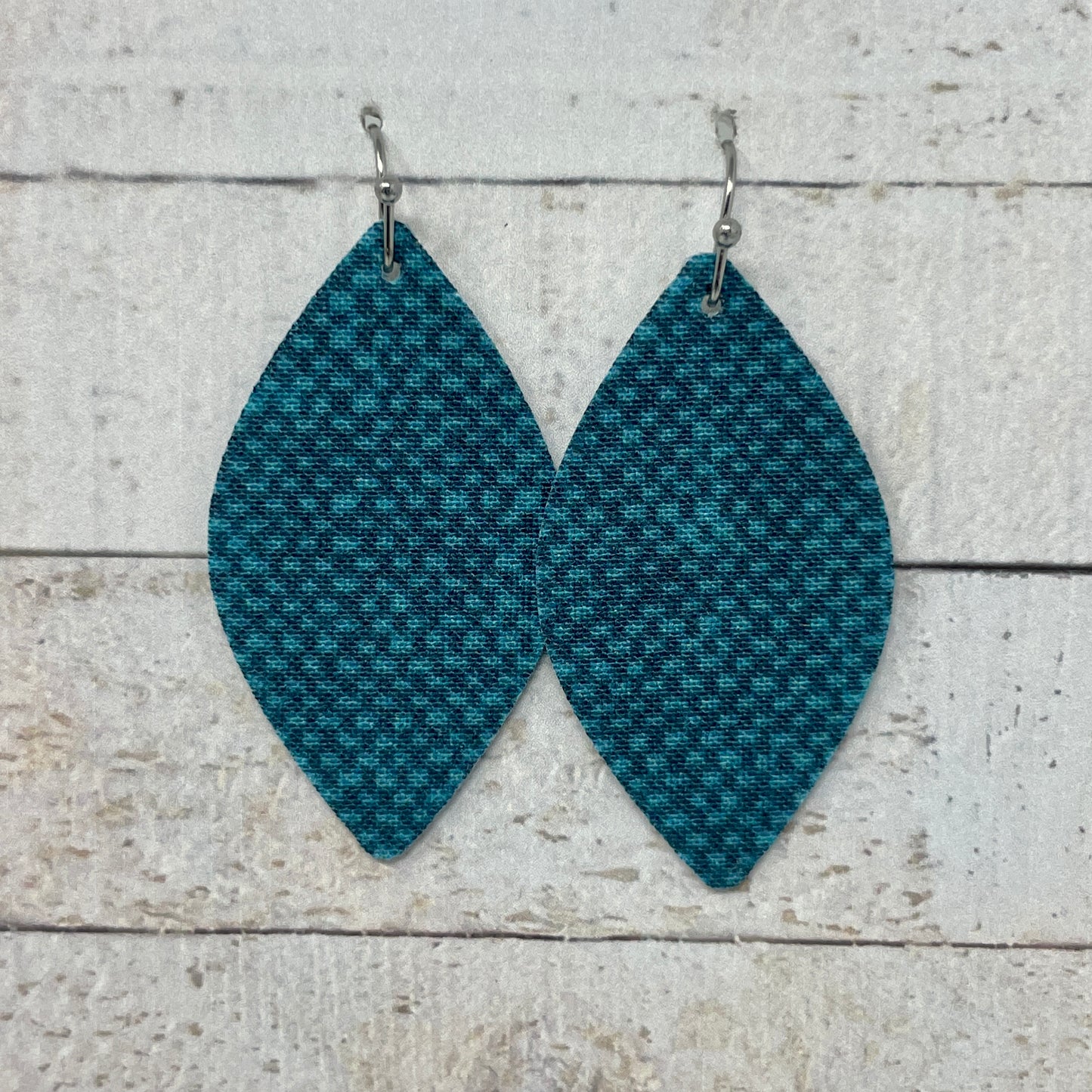 Teal Speckled Fabric Petal Earrings