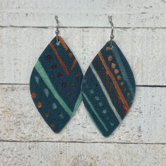 Teal Boho Fabric Petal Earrings