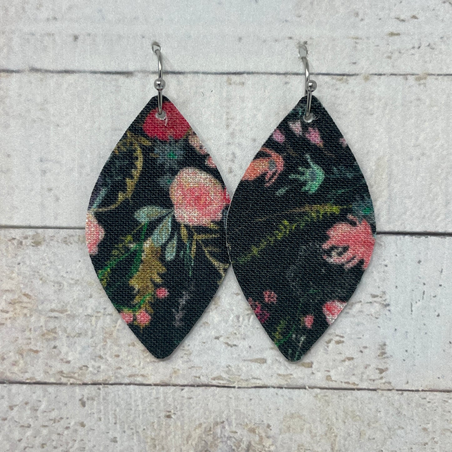 Black Floral Fabric Petal Earrings