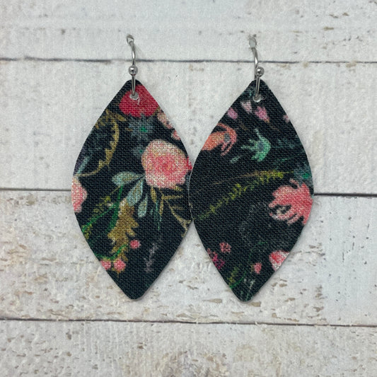 Black Floral Fabric Petal Earrings