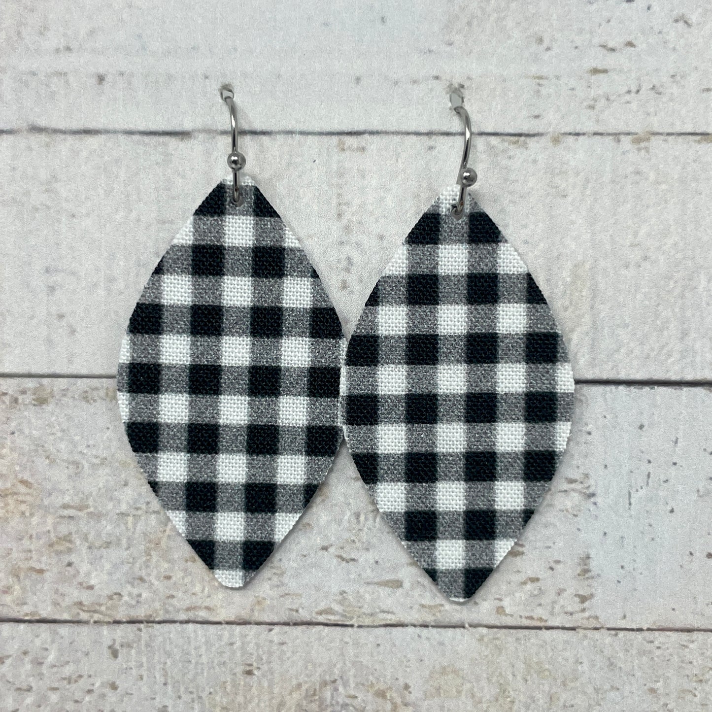 Black & White Plaid Fabric Petal Earrings