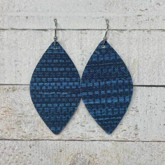 Blue Grasscloth Fabric Petal Earrings