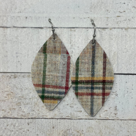 Tan Plaid Fabric Petal Earrings