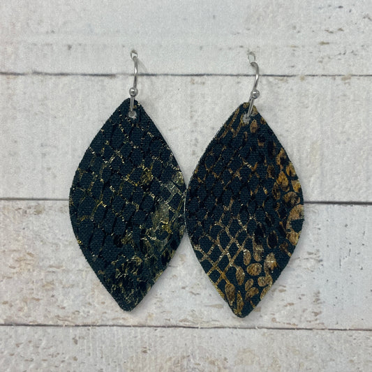 Black & Gold Foil Fabric Petal Earrings