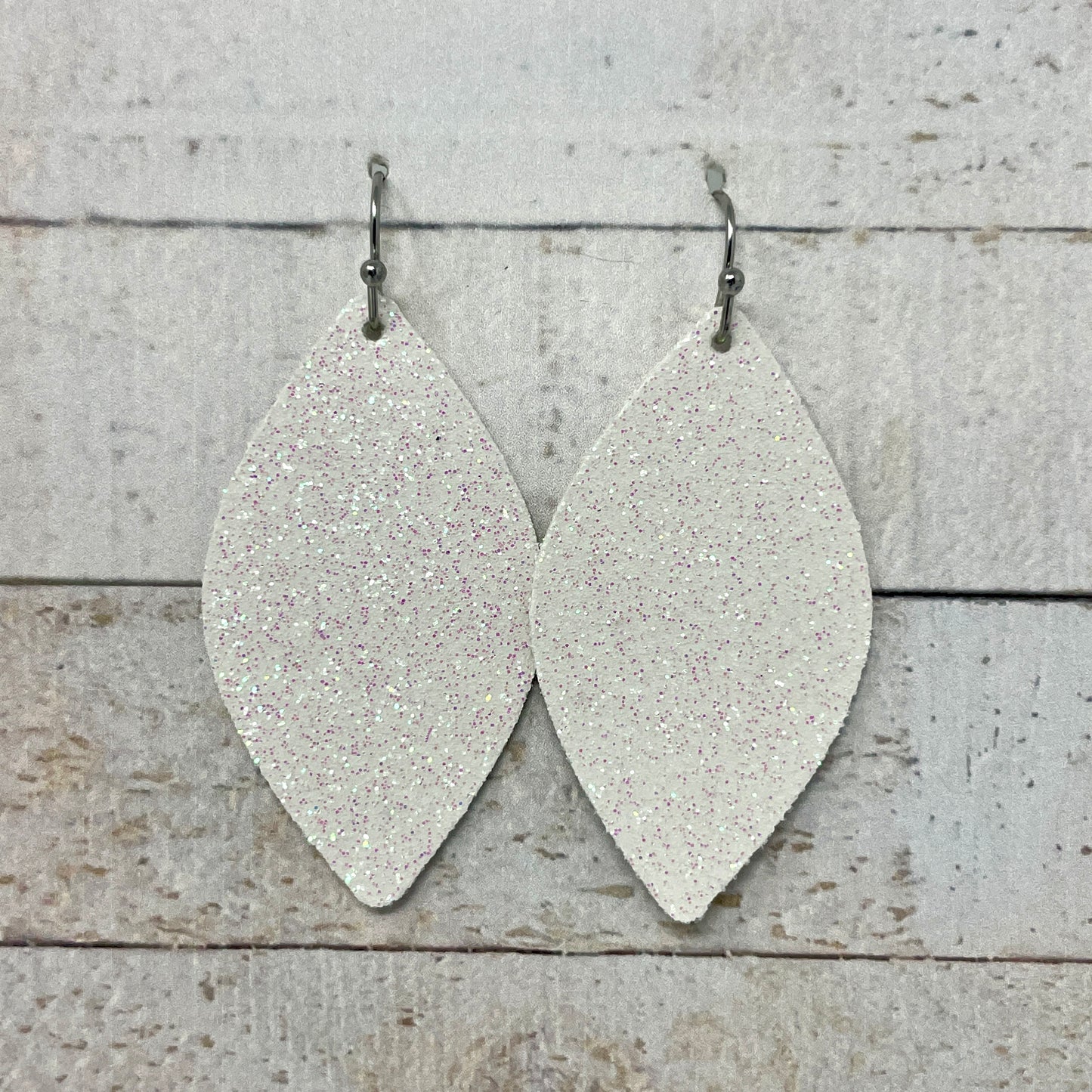 White Glitter Fabric Petal Earrings