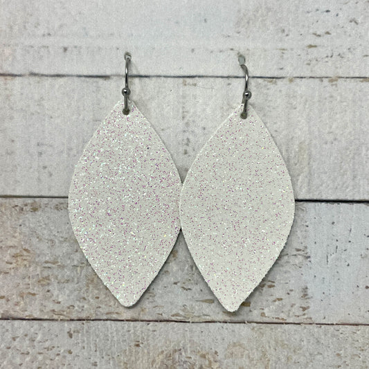 White Glitter Fabric Petal Earrings
