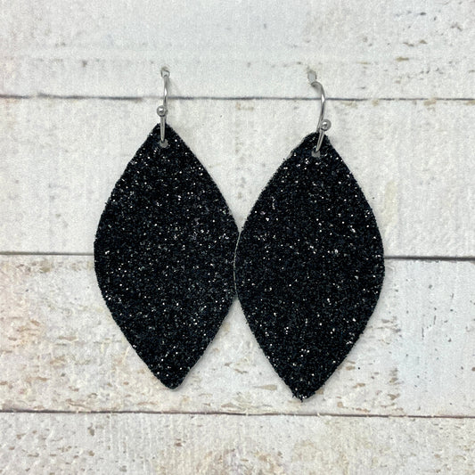 Black Glitter Fabric Petal Earrings
