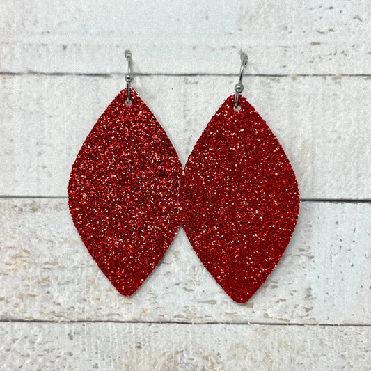 Red Glitter Fabric Petal Earrings