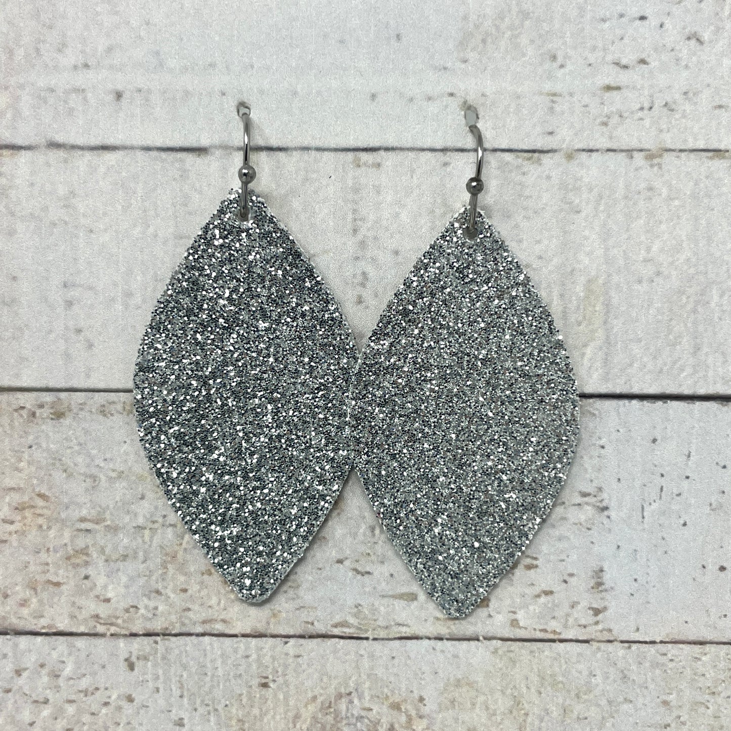 Silver Glitter Fabric Petal Earrings