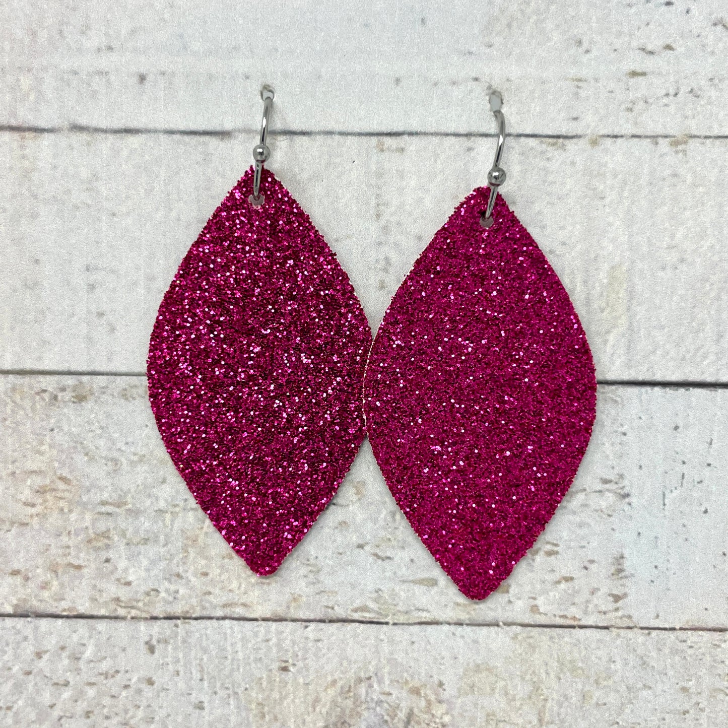 Hot Pink Glitter Fabric Petal Earrings