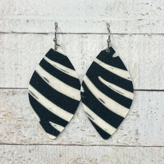 Black & Ivory Fabric Petal Earrings