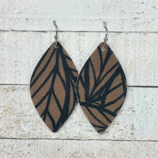 Brown & Black Fabric Petal Earrings