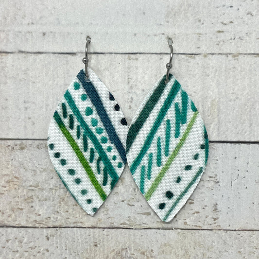 Green & Turquoise Boho Fabric Petal Earrings