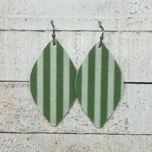 Sage Green Striped Fabric Petal Earrings