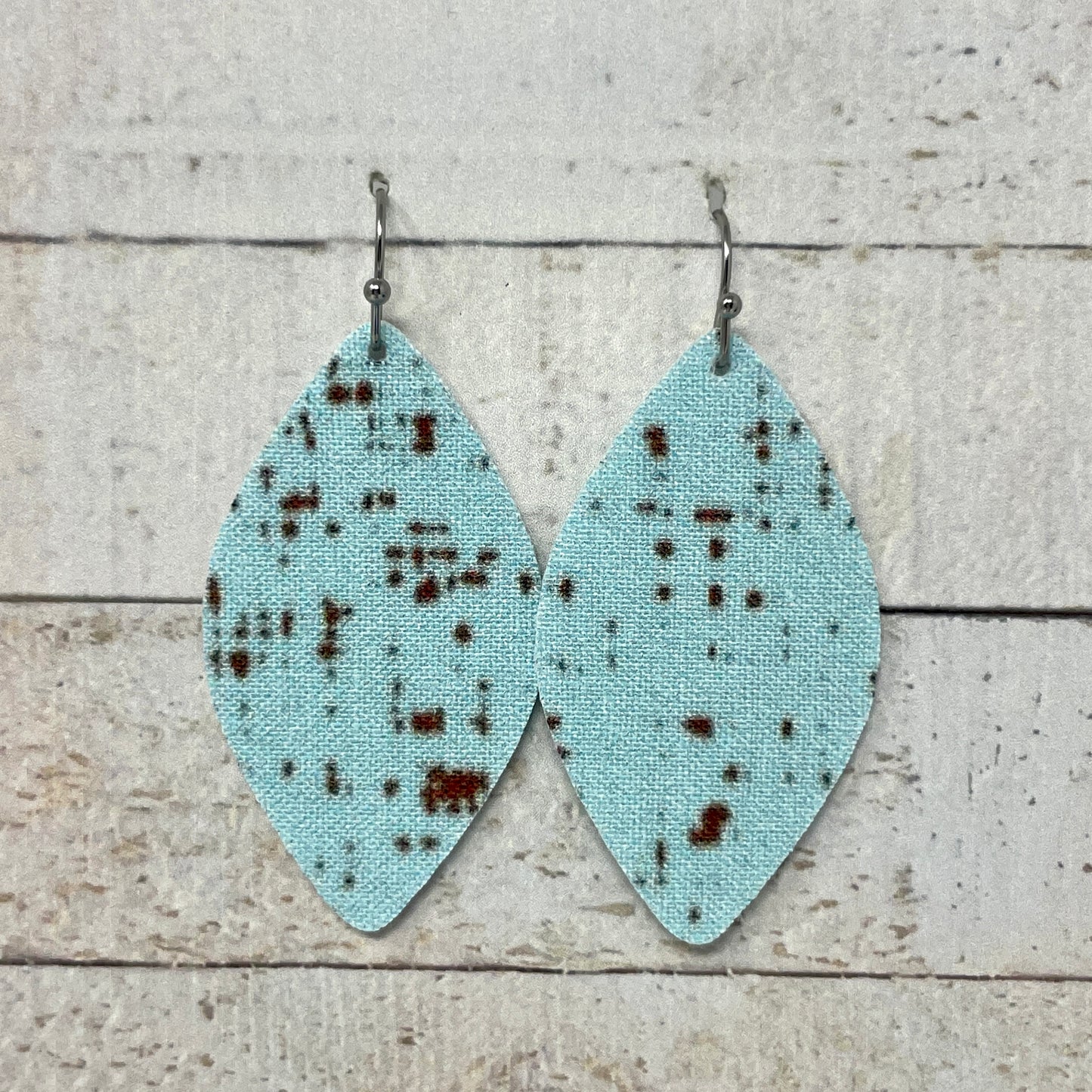 Light Blue & Brown Speckled Fabric Petal Earrings